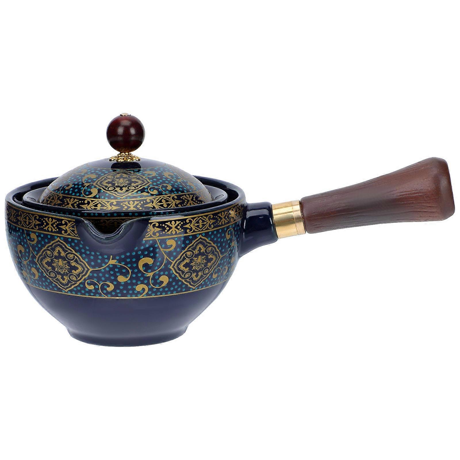 Teapot Kettle Ceramic Tea Set 360-Degree Rotating Spout Travel present Round Shape 17x11cm 1Set