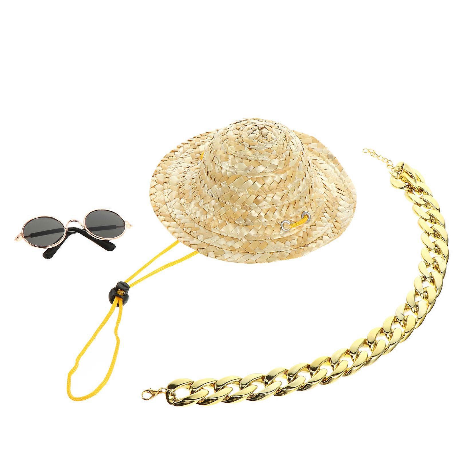 Cool Dog Hat with Sunglasses Necklace – Adorable Puppy Accessories Set for Beach Parties and Everyday Use, Safe and Skin Friendly Material