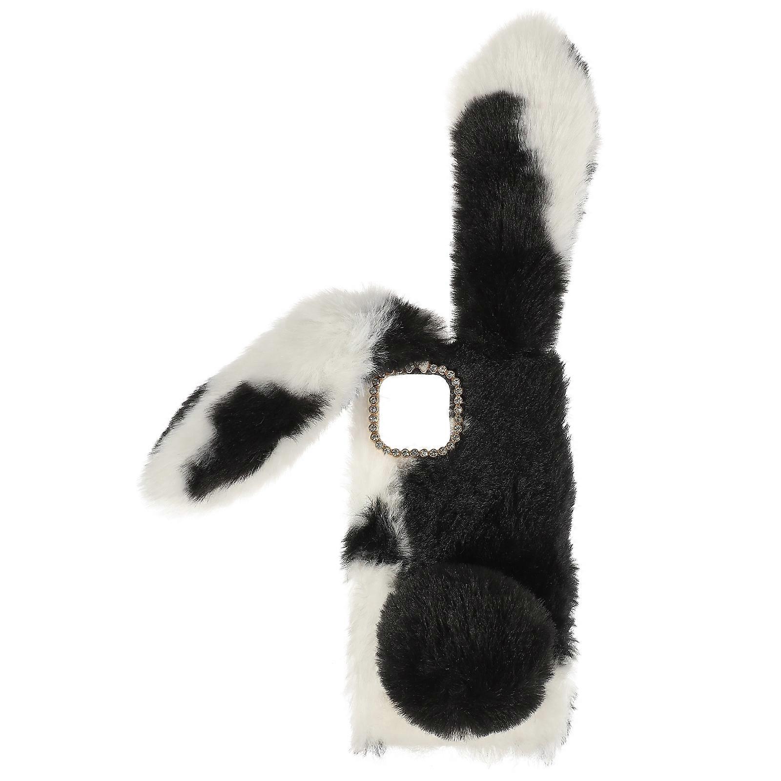 Fluffy Rabbit Shaped Cellphone Case Black Plush TPU Protective Phone Cover for 12 mini