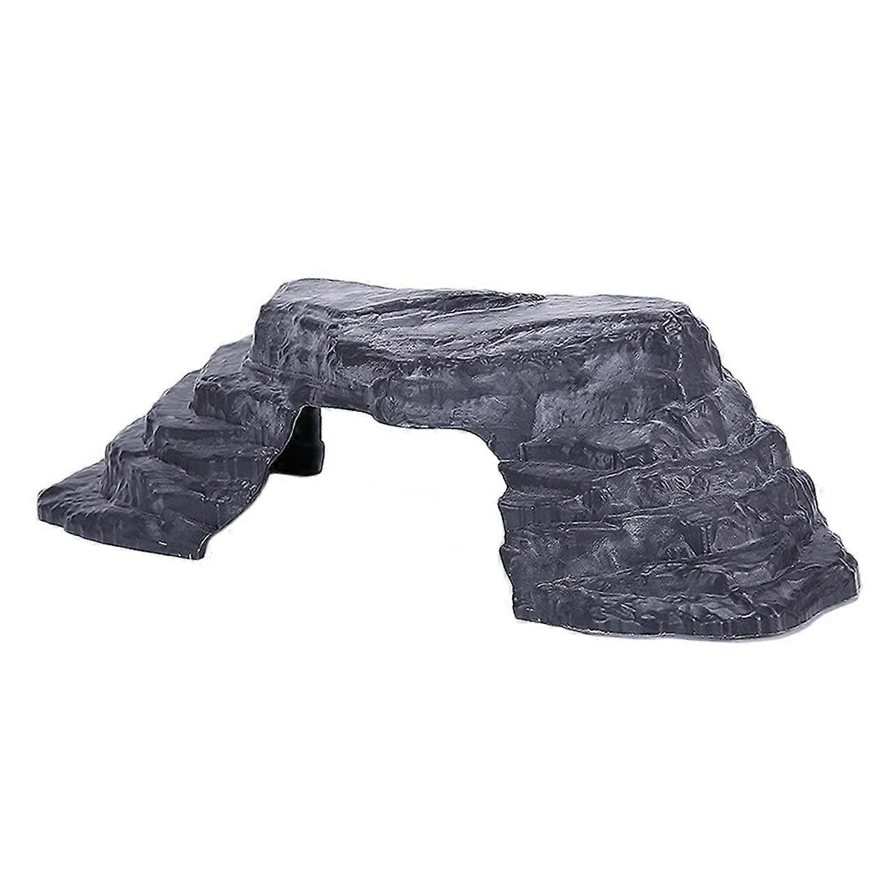 Realistic Platform Resin Bridge for Aquarium, Sun Rocks Hiding Place for Reptiles, Dark Gray, 26x9x6cm