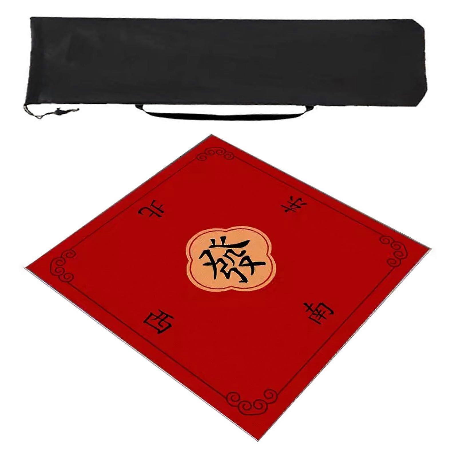 Mahjong Mat Square 29.5 Inch Red Crystal Velvet Table Mat with Storage Bag, Chinese New Year Style, Color: Red 2