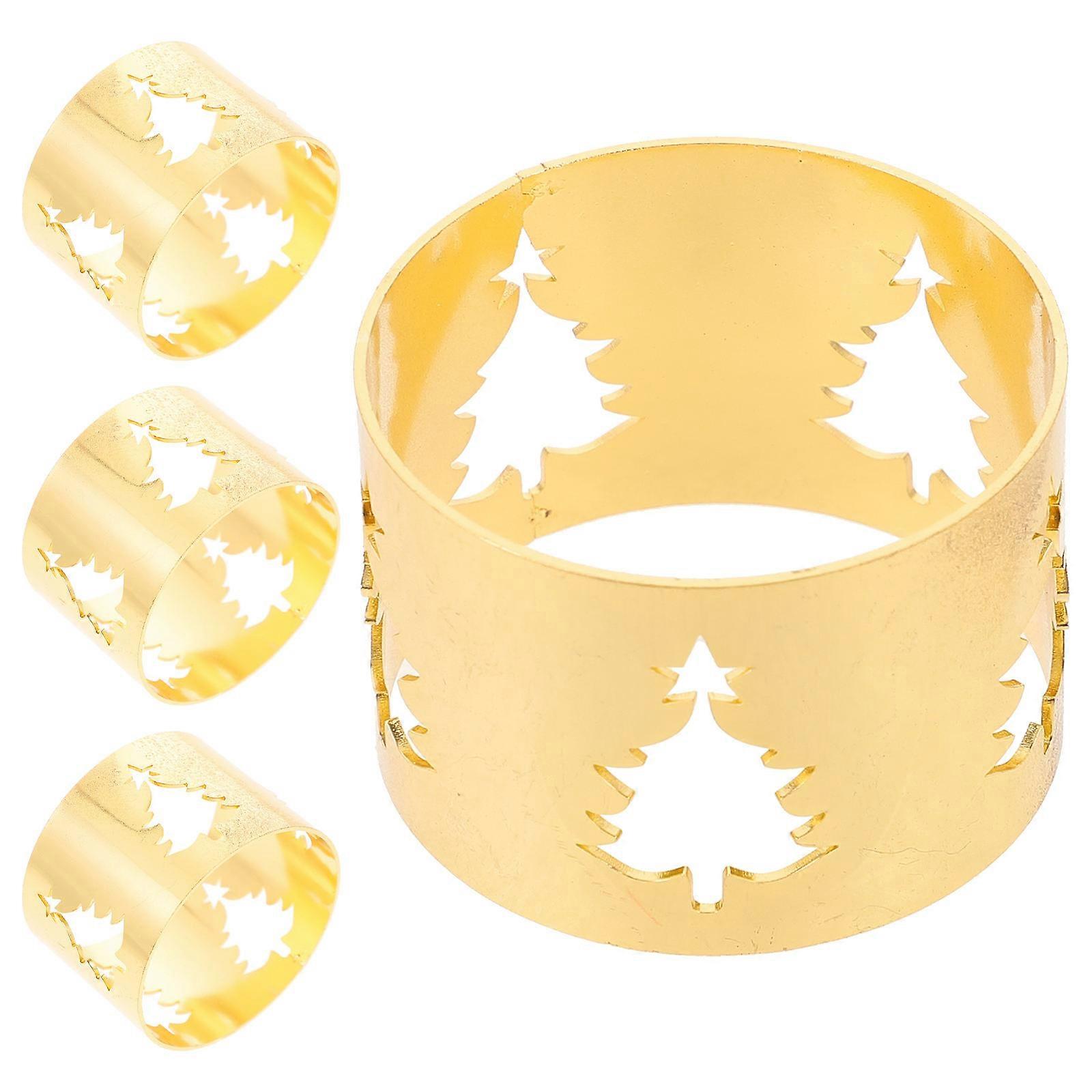 Festive Napkin Rings Christmas Tree Pattern Napkin Holders For Table Setting Home Users 4pcs