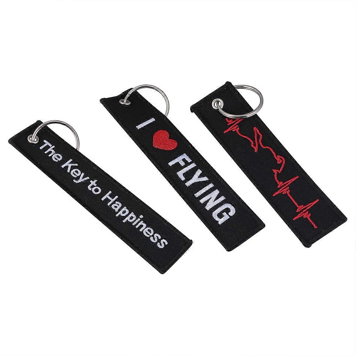 Funny Keyring Tag Keychain for Gift Multi-Functional Durable Elastic Black 13x3cm 3Pack