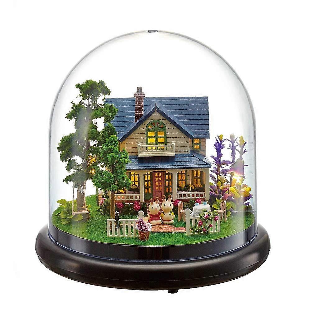 DIY Wooden House Kit Handcraft Miniature Building Model with LED Lights