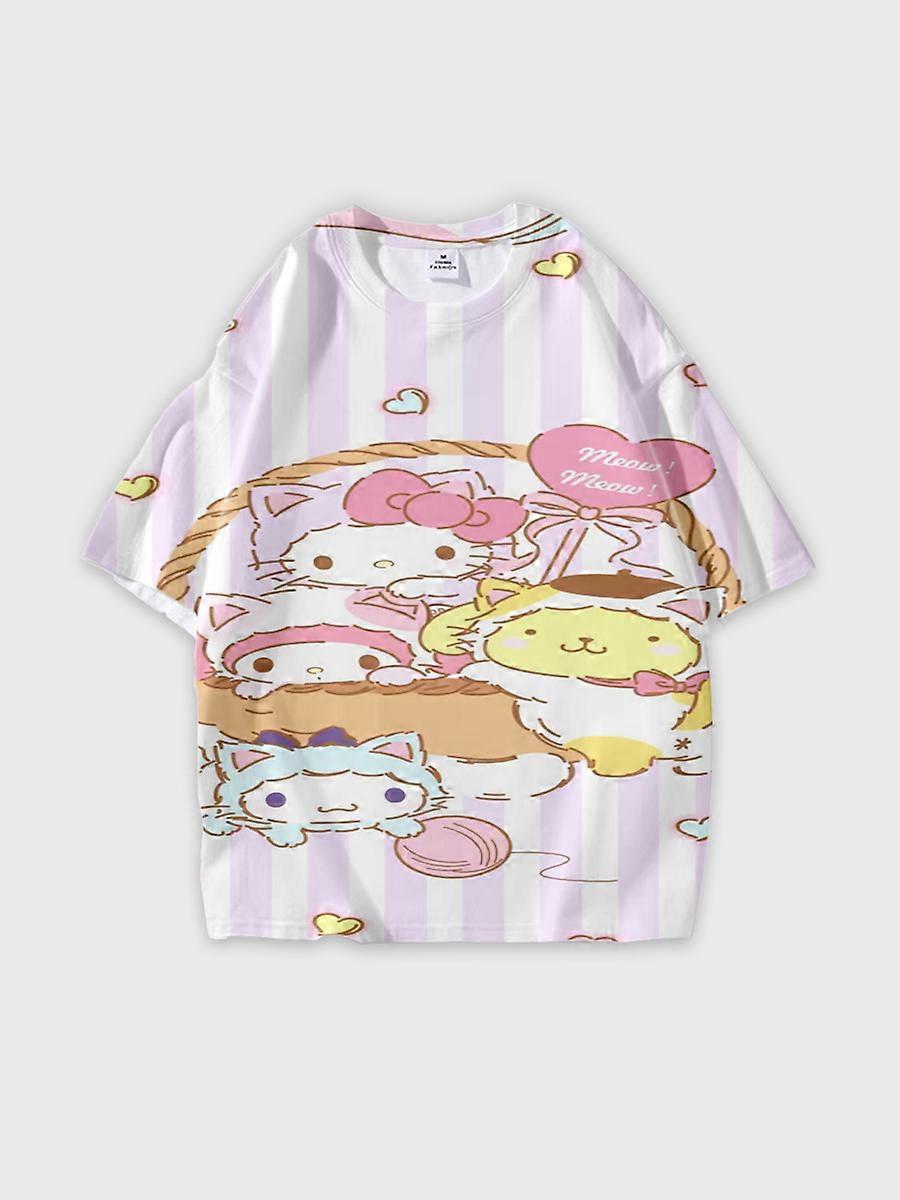 T-shirt round neck Cartoon Pattern loose short sleeve E1532