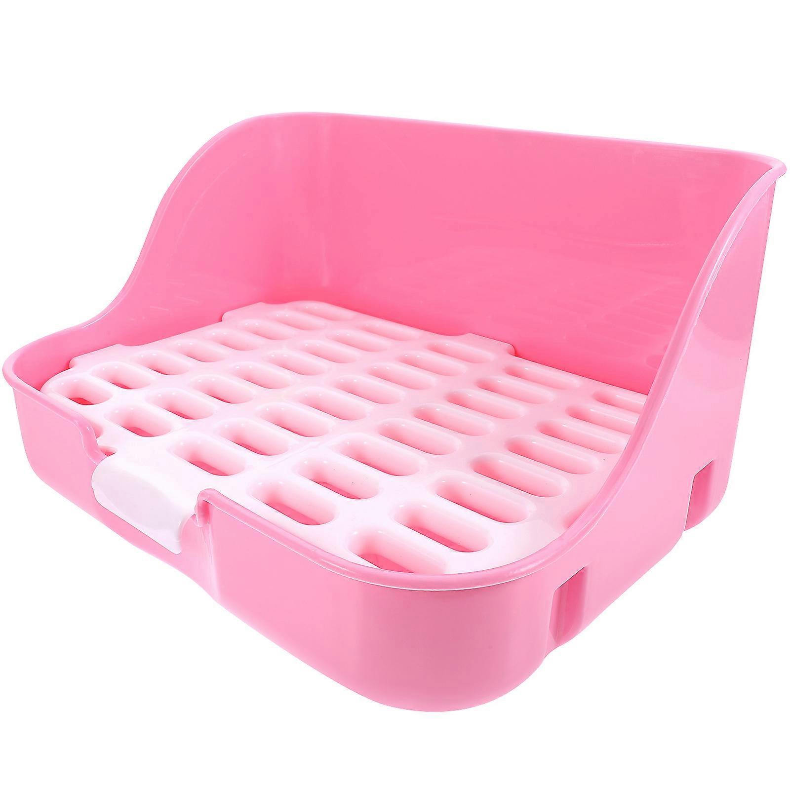 Pink Plastic Rabbit Litter Box with LeakProof Design for Guinea Pigs and Small Pets, Large Capacity