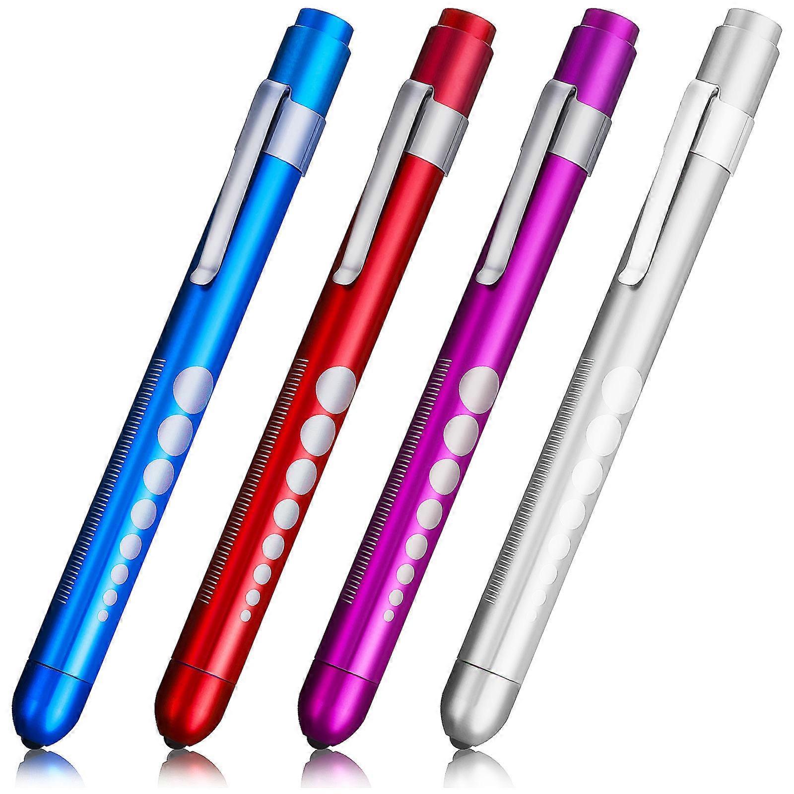 4pcs Durable Nurse Pen Light for Use – Compact Diagnostic Flashlight with Concave Head, Multi Colored (Red, Purple, Silver, Blue)