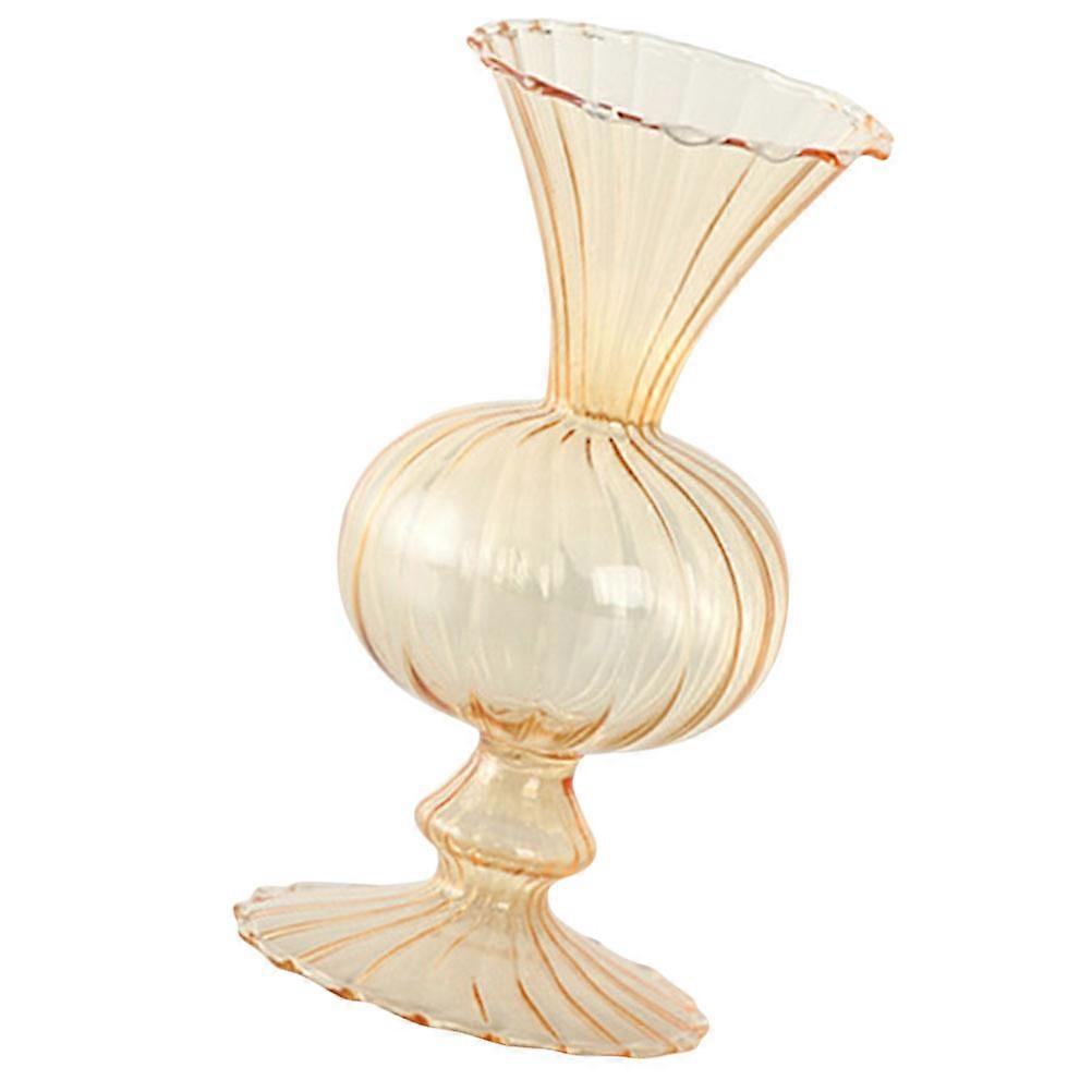 Vintage Glass Flower Vase Desktop Adornment Outdoor Use Transparent 21x11.5cm 1Set