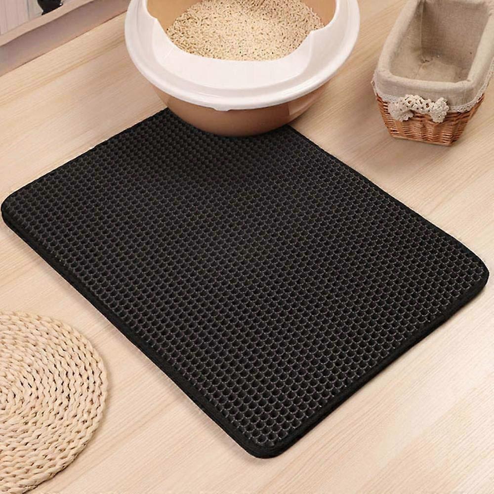 Pet Cat Litter Mat Foldable Double Layer, Non-Slip Litter Catcher, Black, Size M 40 x 50 cm