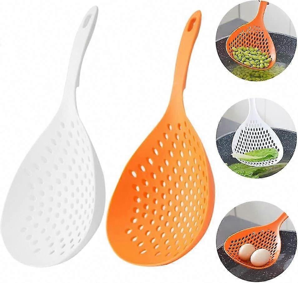 2 Slotted Colander Spoons - Plastic Pasta Skimmer & Kitchen Strainer Hand Spoon