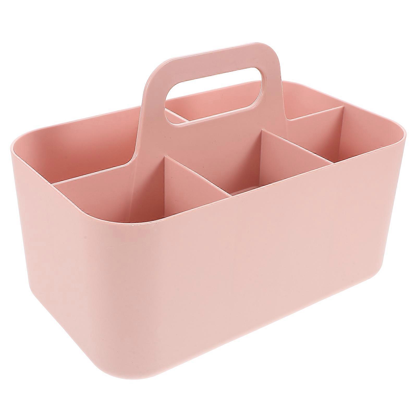 Pink Plastic Desk Organizer with Handle for Storage Use Versatile Design Compartmentalized Storage