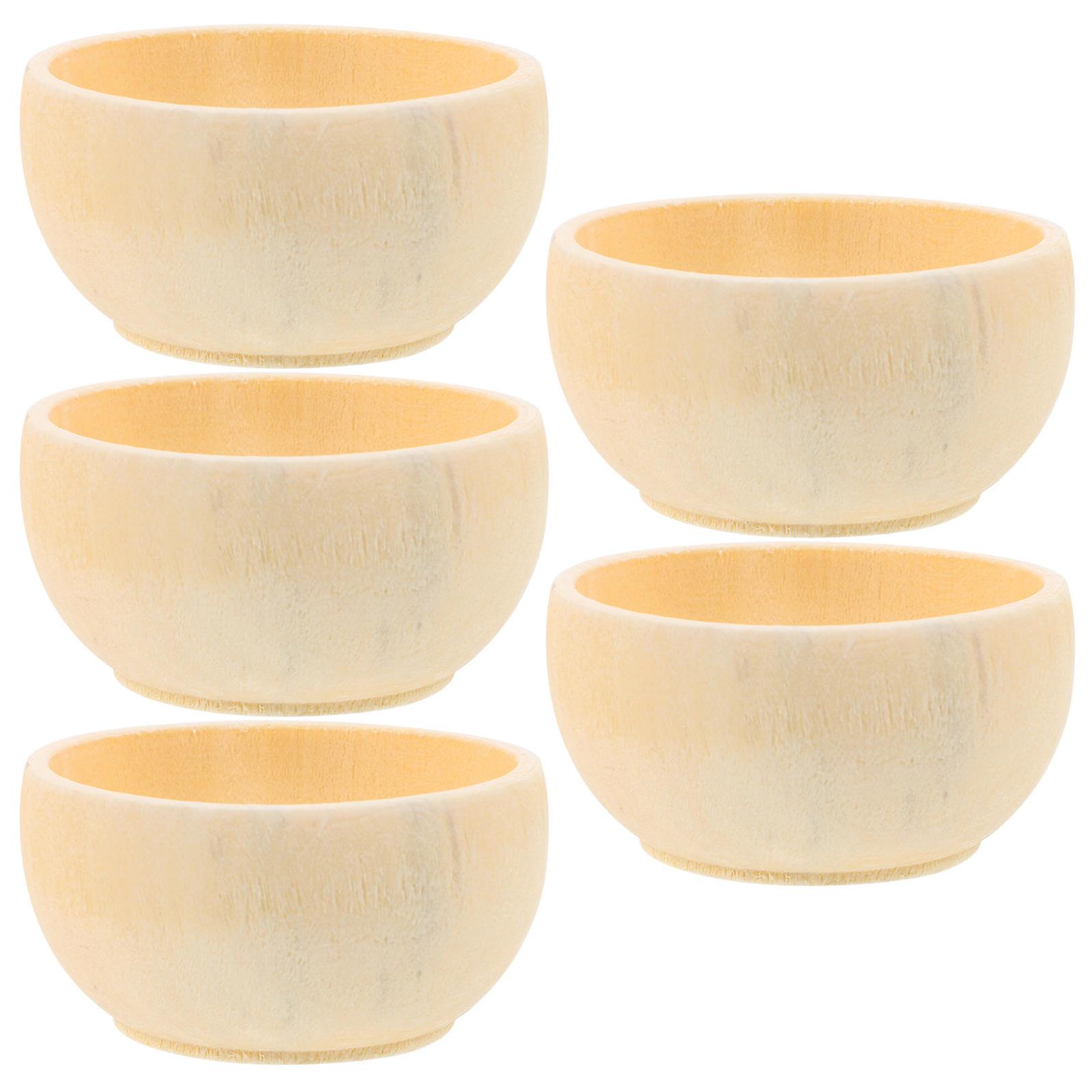 Unfinished Wooden Bowl 5 Pcs For DIY Enthusiasts Kids Art Projects Circular Wood Craft
