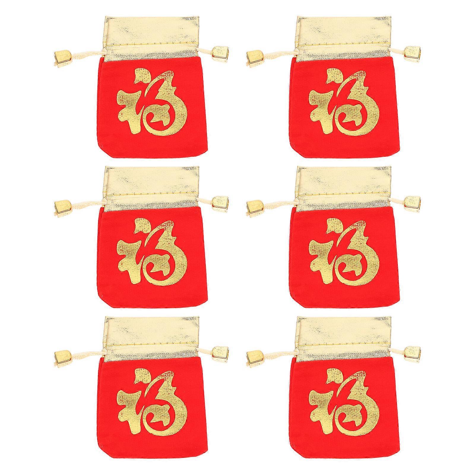 Chinese Goodie Bags Storage Pouches For Households Traditional Chinese Style Lint Material 6Pcs