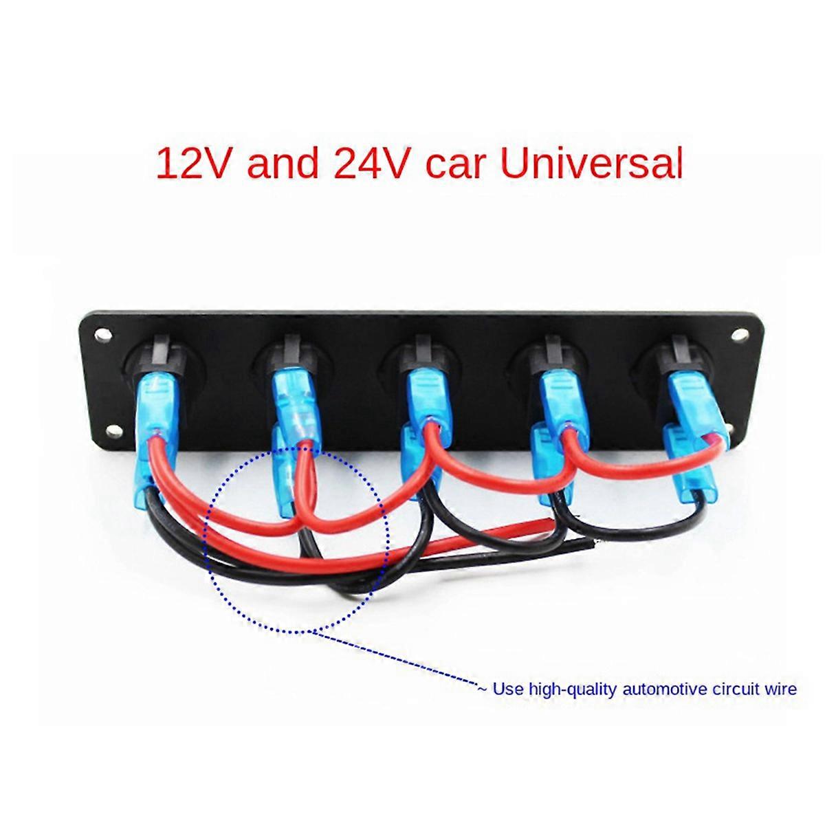 5 Gang Round Dash Rocker Toggle Switch Panel Waterproof 12-24V LED for RV Ship Yacht Marine Car Mari