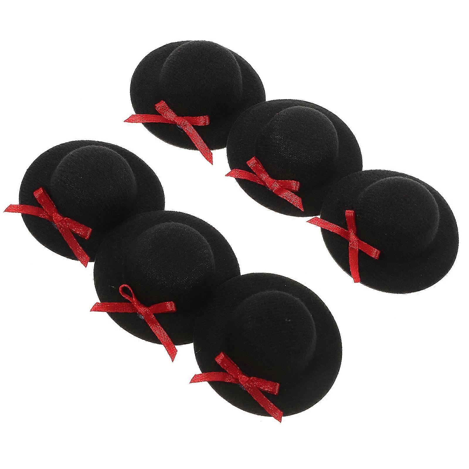 Miniature Bowknot Hats for DIY Projects Suitable for Dolls in Black Material 6Pcs