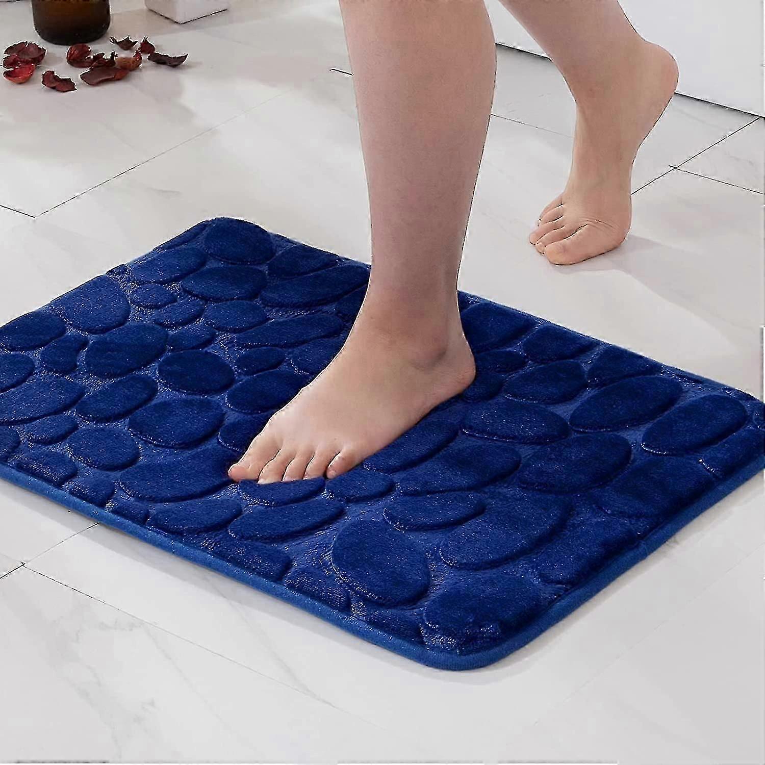 1 Stück Eingangsmatte Badematte Memory Foam Hydrophilic Pebble Design Superfine Fiber Non-Slip Soft Für Badezimmer Badewanne Küche 40x60cm Dunkelblau