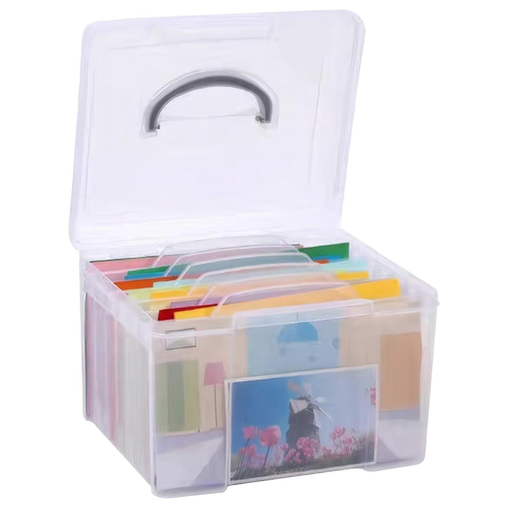 Photo storage box with inner photo keeper 5x7 photo box with lift handle transparent