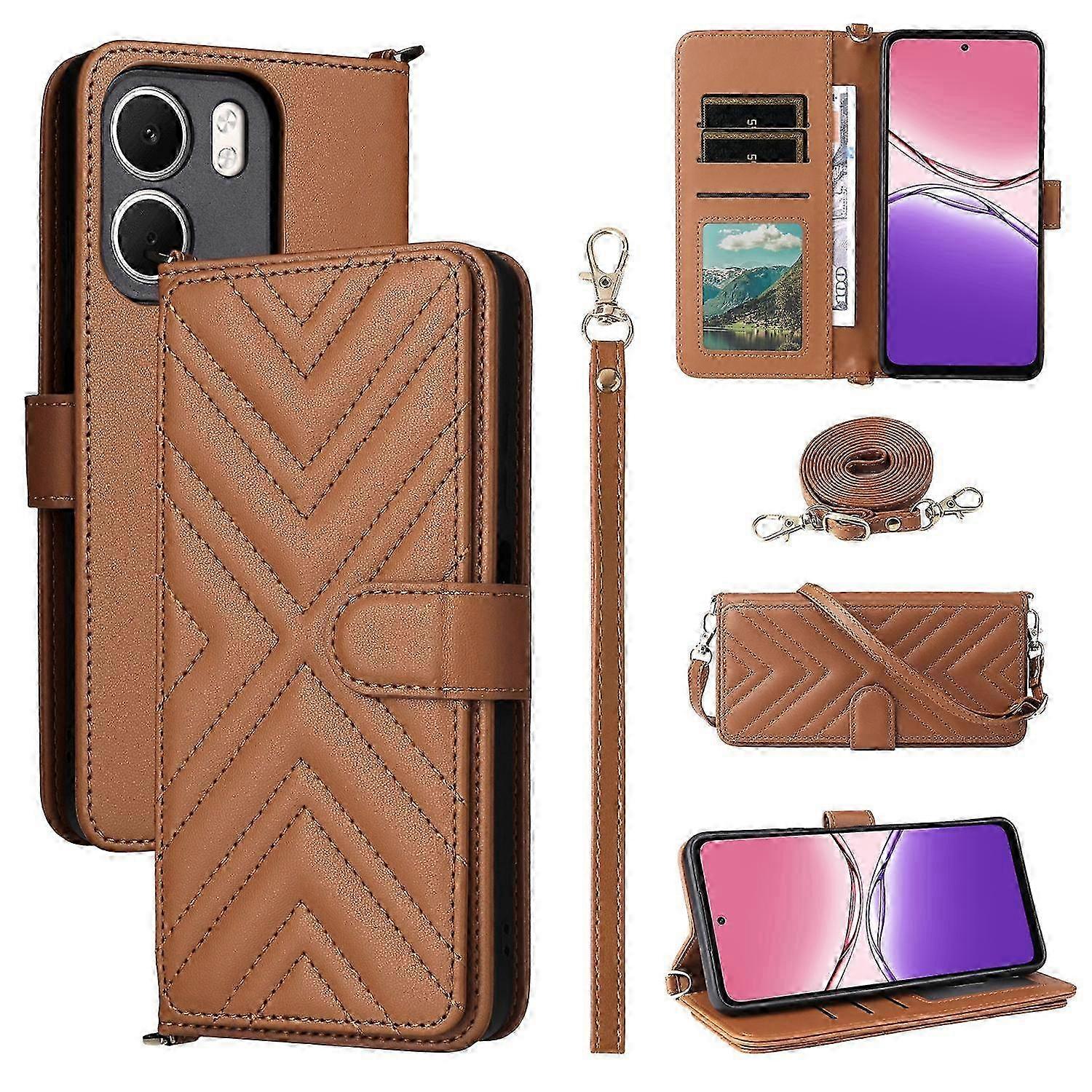 For Oppo A5x 5G 4G Phone Case with Shoulder Strap, Wrist Strap, Leather Phone Case, Stand, Wallet