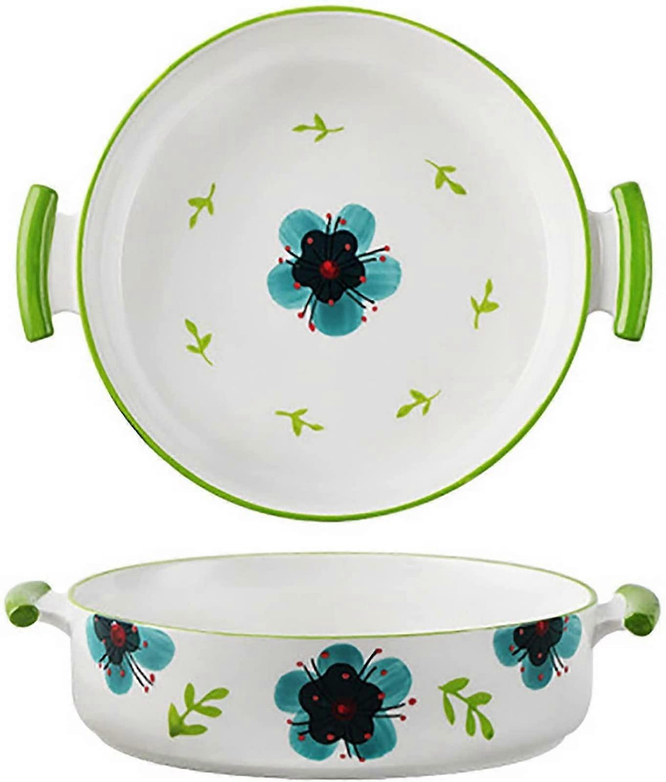 Ceramic Ramen Soup Bowl Set of 2, Large 1200ml Green Bowls with Handle for Ramen, French Onion Soup, and Salad, Dishwasher and Microwave Safe