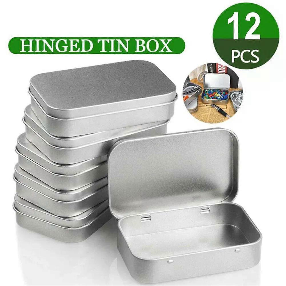 12Pcs Hinged Tin Box Square Storage Container Flip Storage Box Case Organizer for Money Coins Candy Key 95X61X20 Mm