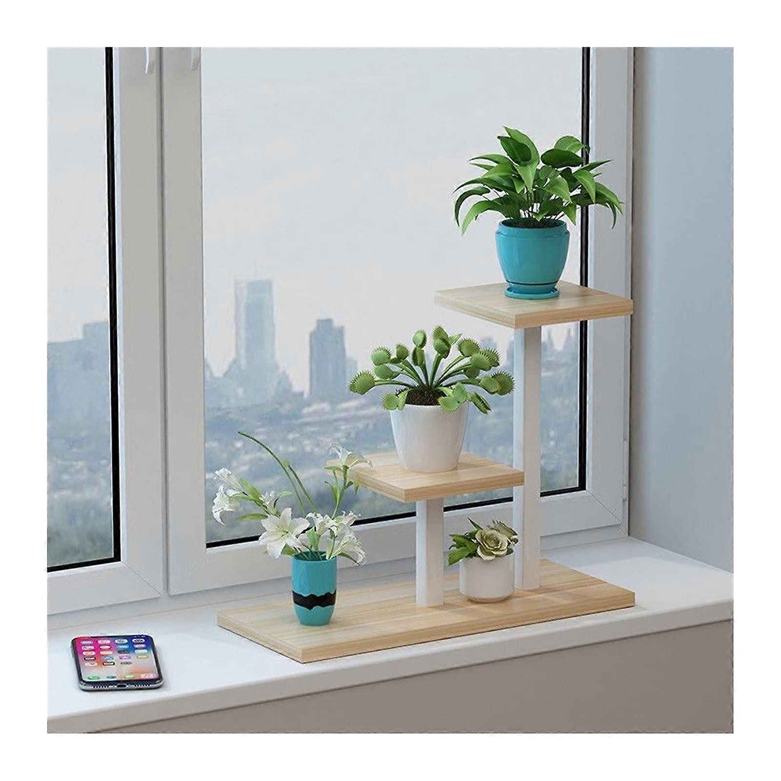 Plant Stand Flower Pot Rack Shelf Indoor Plant Stand (White Teak Pattern)