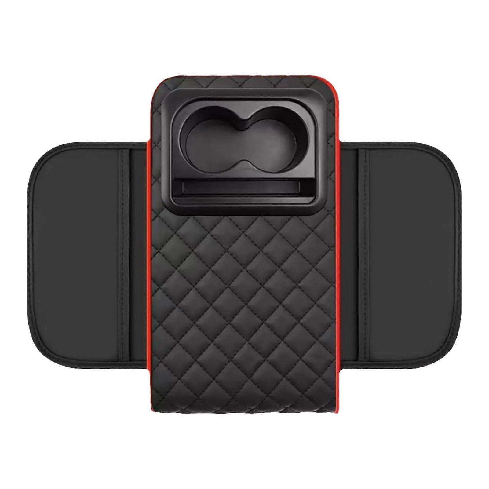Auto Mittelkonsole Abdeckung Schwarz Rot - Multifunktionale Armlehne mit Getränkehalter für LKW Vordersitz Ergonomisch
