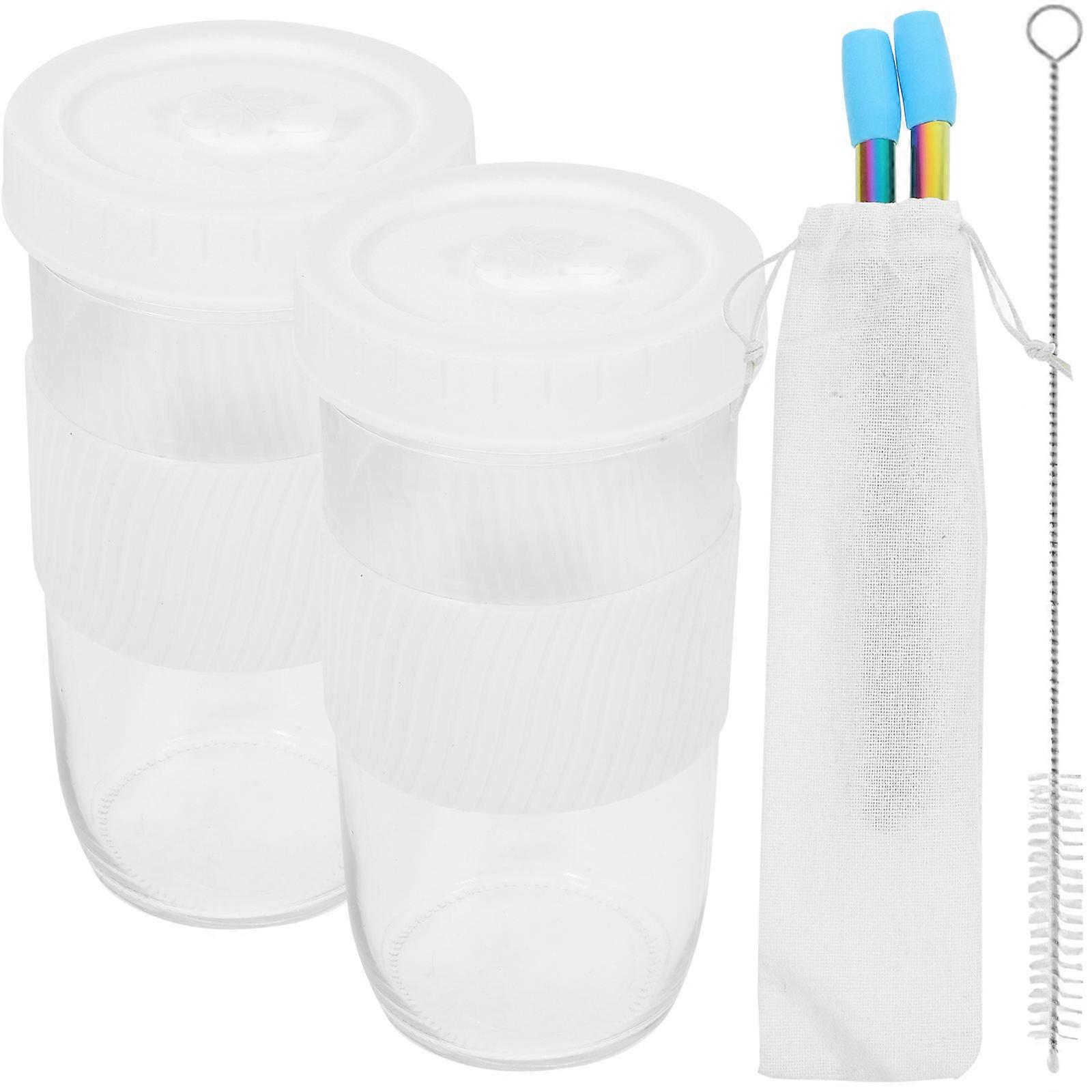 2Pcs Glass Drinking Cup With Straw And Silicone Cover For Outdoor And Office Use 18X8.6X6.8cm Safe And Healthy