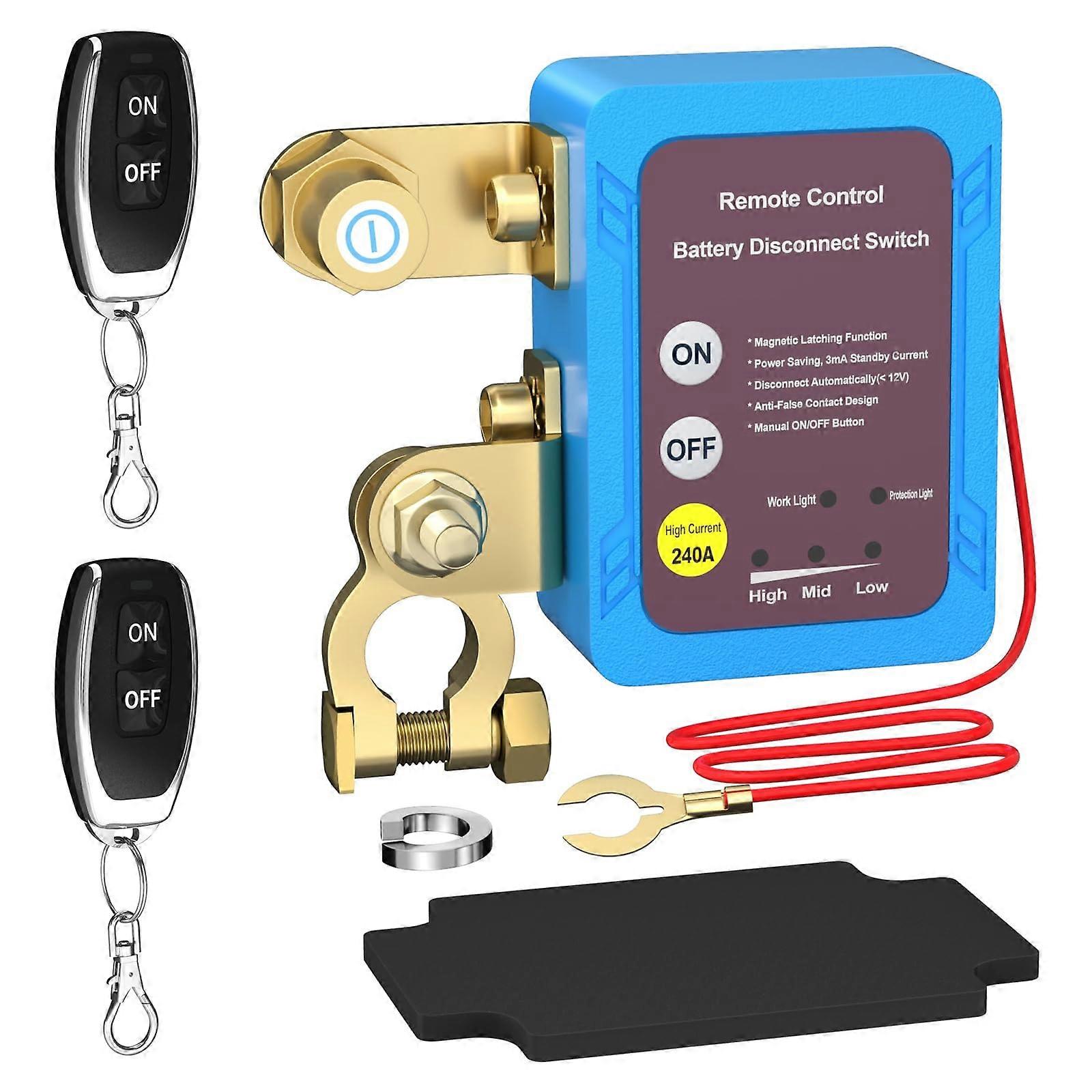 Wireless Remote Control Car Isolator Switch 12V 240A Automatic Kill Switch with 2 Remotes Battery Disconnect Switch