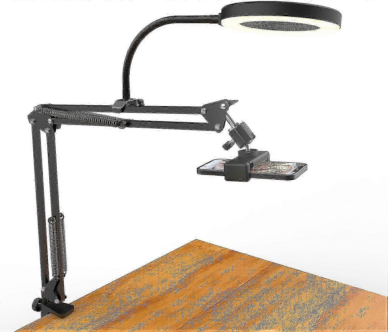 Overhead Phone Mount With Ring Light, Flexible Articulating Phone Arm Stand