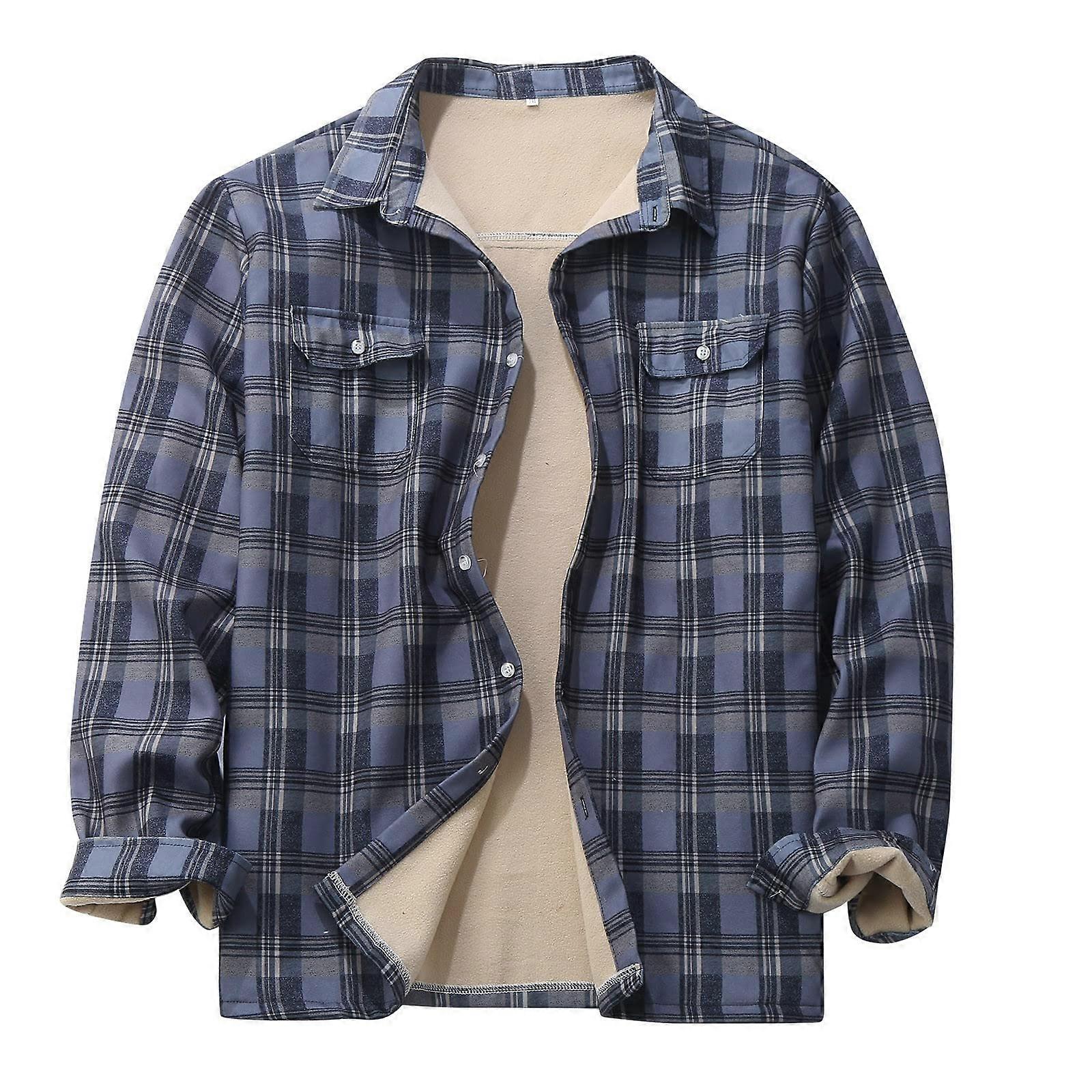 Lumberjack Shirt Jacket With Warm Lining For Men, Flannel Button-Up, 3XL Gray