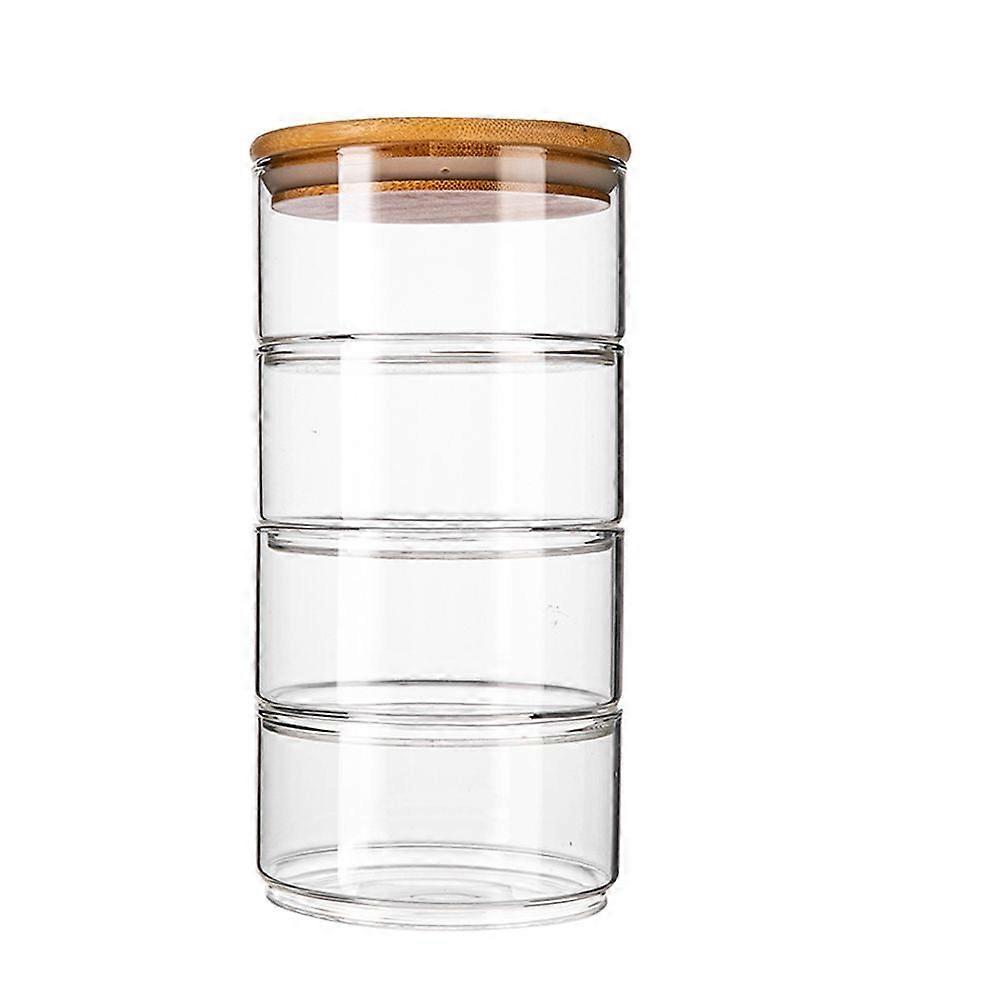 4Pcs Stackable Glass Jars with Lid Storage Bowl Fruit Salad Bowls for Family