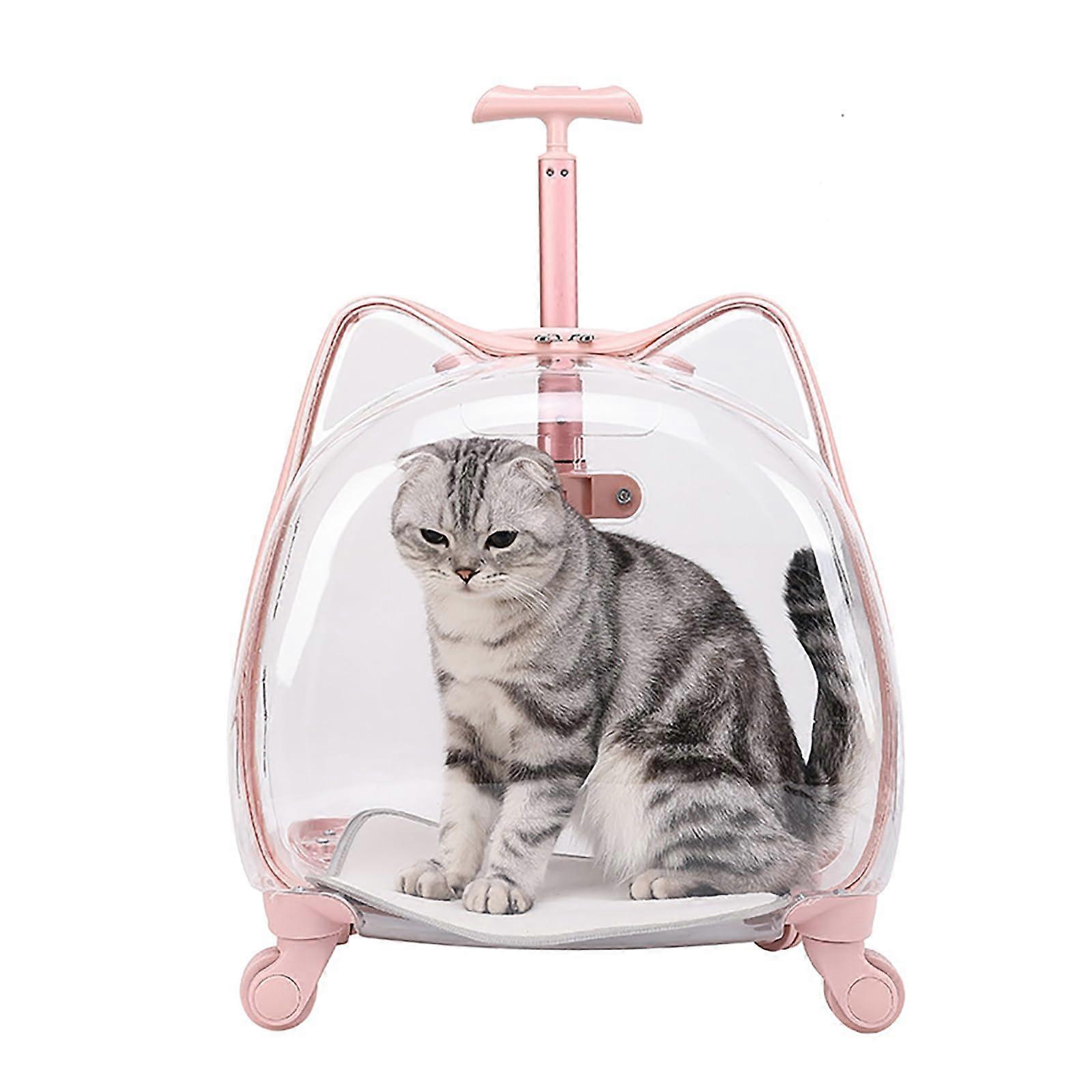 Rolling Cat Cage with Wheels, Suitable for Pets Up to 16 Pounds, Transparent and Portable (Pink) Ref: 4952