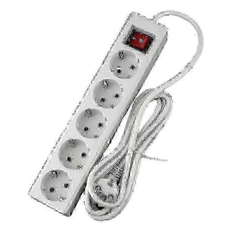 Eu Standard German Type Power Strip 3/4/5 Sockets In A Row Flat Adapter Light Switch With Surge Protector Extension Cable Home Improvement Electrical