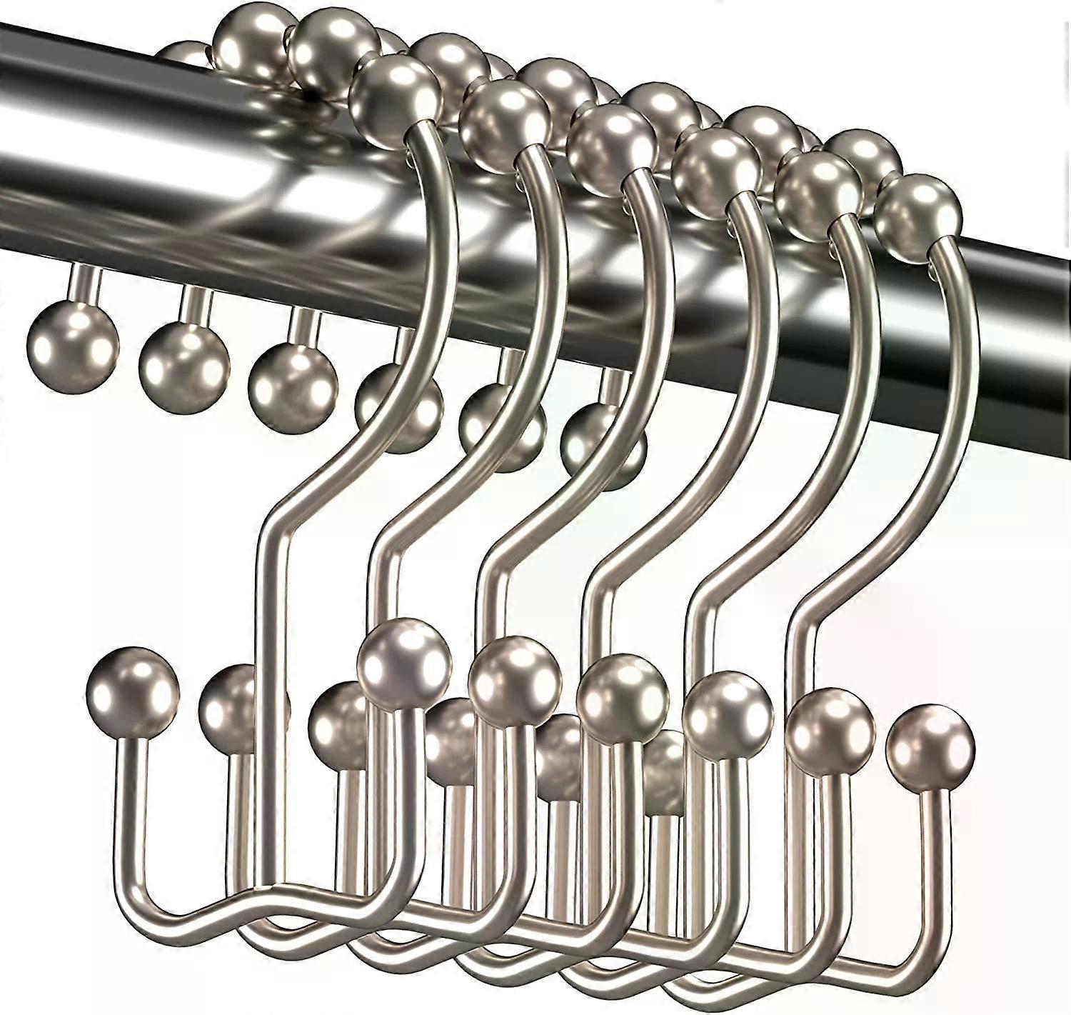Shower Curtain Hooks Rings, 12pcs Rust Resistant Metal Double Glide Shower Rod Hooks