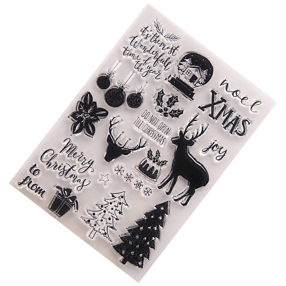 Christmas Theme Clear Stamps T1340 For Craft Activities Assorted Color 15x11x0.1cm Letter Design 1Pack
