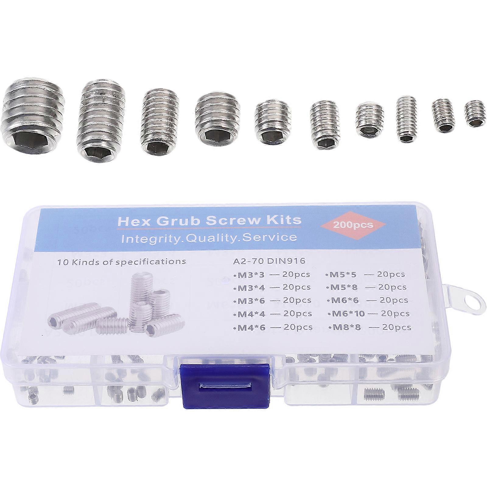 Stainless Steel Set Screw Assortment Kit for Machine 304 Material Silver Color Hex Design 0.5in to 2in