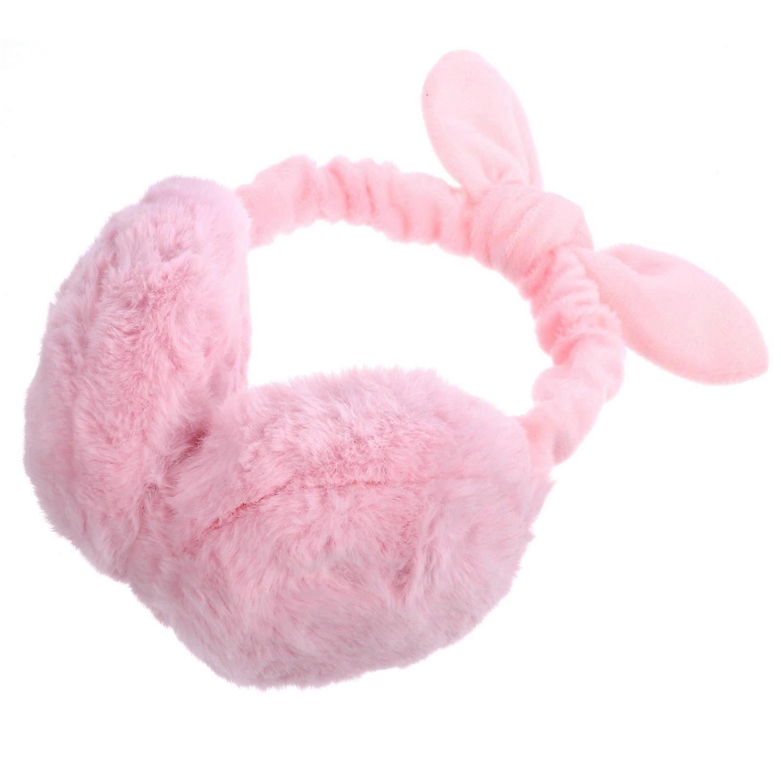 Plush Earmuff for Outdoor Use Pink Bowknot Design Foldable Ear Warmer Size One Size Fits Most