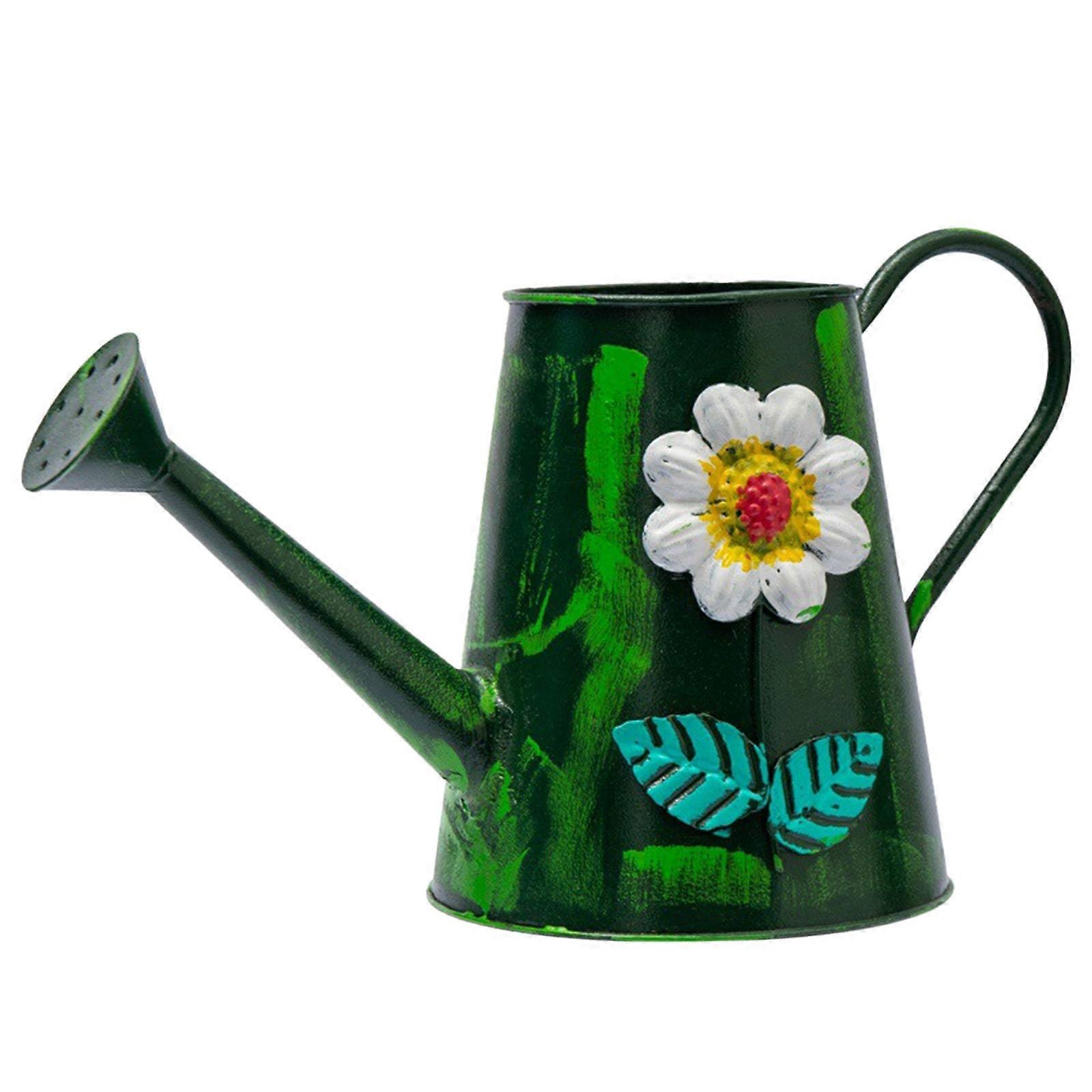 Indoor Watering Can Large Capacity Green With Double Layer Flower Design Baking Paint  Galvanized White Finish One Size