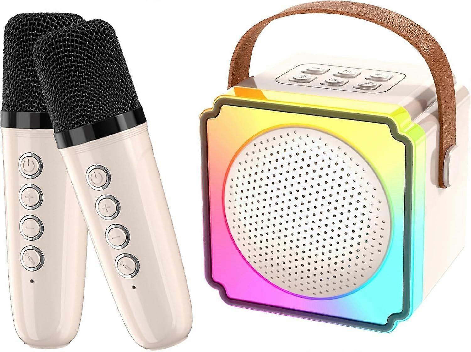 Kids Karaoke Machine, Mini Karaoke Machine with 2 Wireless Microphones, HiFi Sound Quality, Speaker Set, Portable Bluetooth Speaker(Beige)