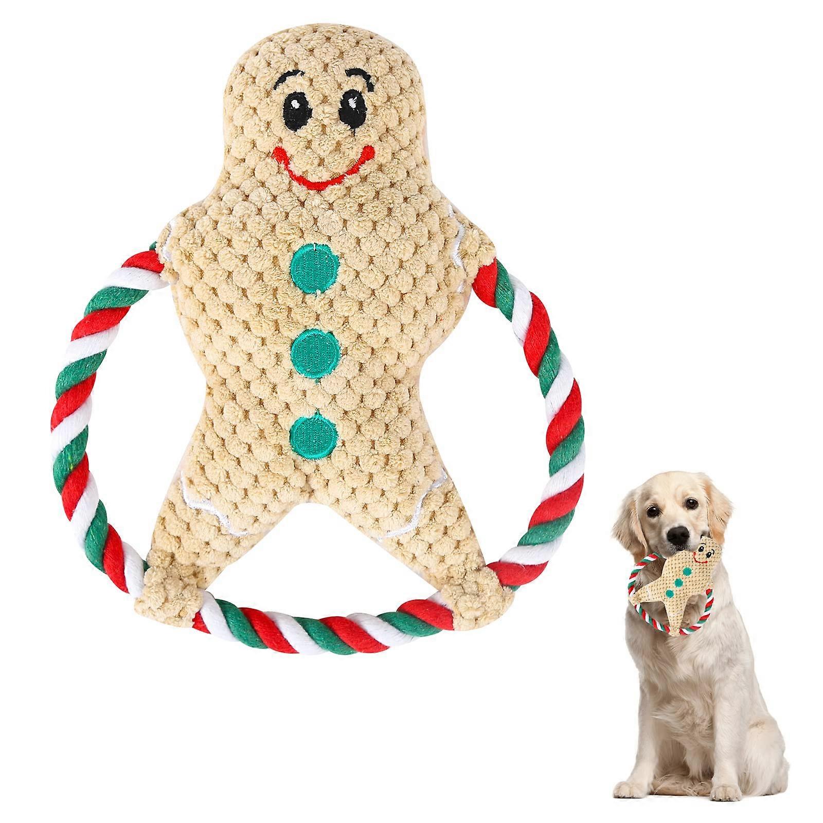 Christmas Dog Toys Plush Squeaky Ginger Man Toy, Interactive Tug Of War For Small Medium Large Dogs Teeth Grinding Training