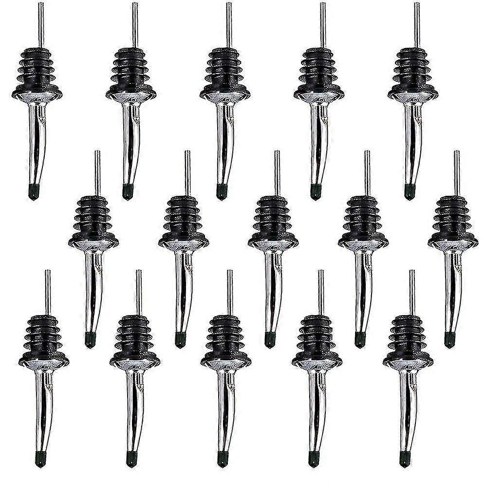 15 Pcs Stainless Steel Liquor Bottle Speed Pourers Tapered Spout with Rubber Dust Caps for Pubs Bars Restaurants