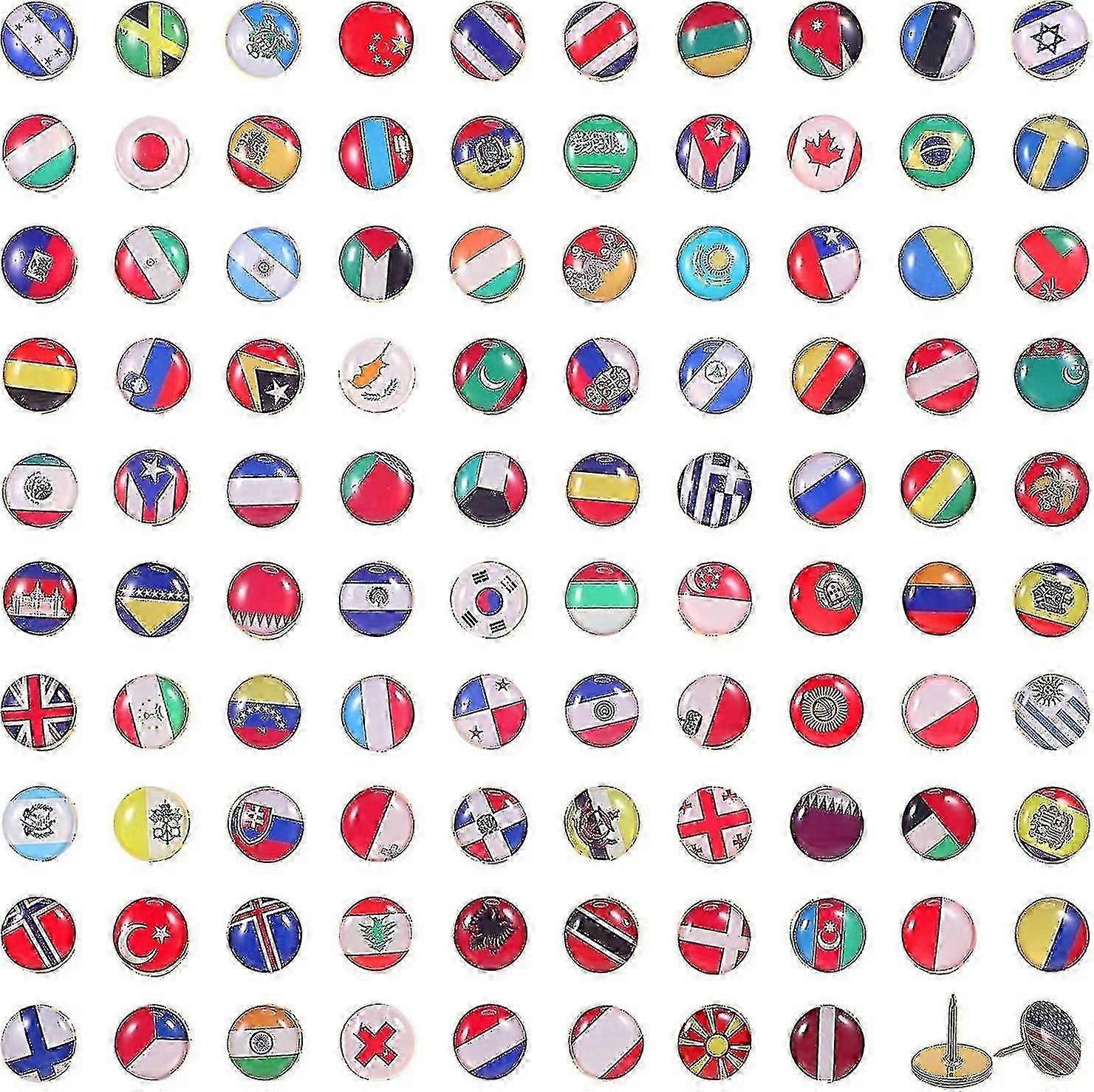 100pcs Flag Map Design Push Pins Thumbtacks for Bulletin Board, Office Map, Assorted Countries
