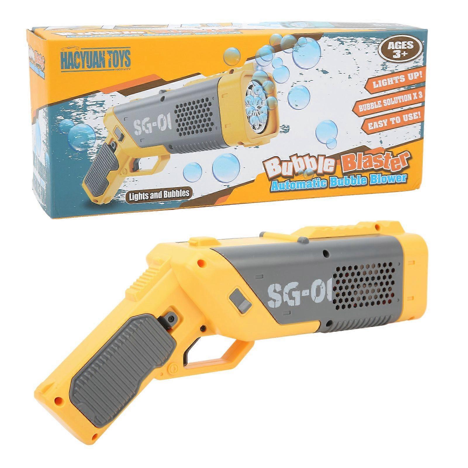 Bubble Machine with Lights Powerful Motor Portable Automatic Bubble Maker for Children Over 3 Years Old for Parties Yellow