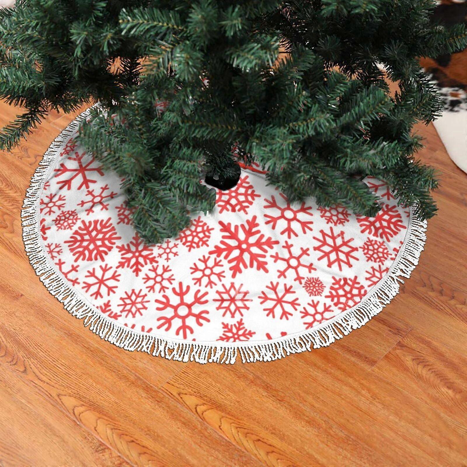 Christmas Fringed Lace Tree Skirt, Red Snowflake Soft, Light, Good Touch Tree Skirt 48"