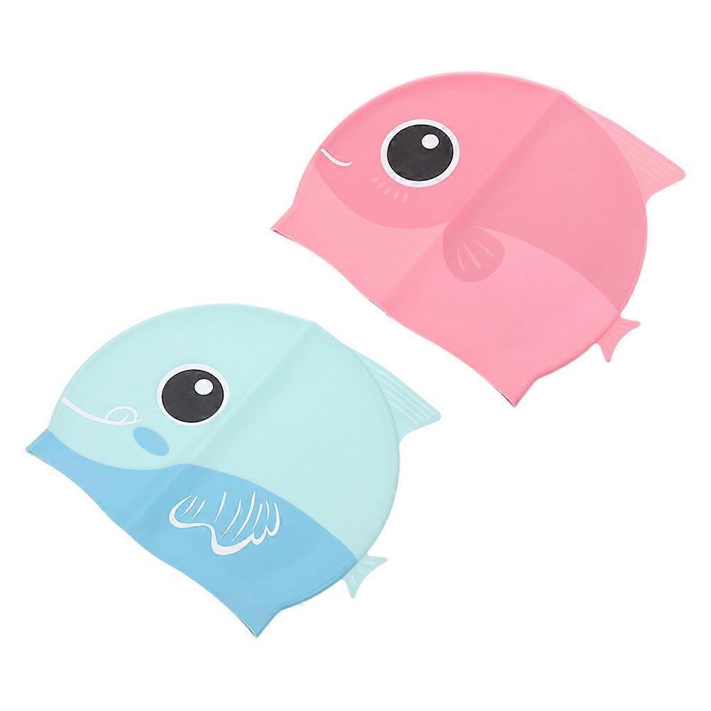 Silicone Swim Caps Cartoon Swimming Hat for Toddlers 2Pcs Durable Comfort