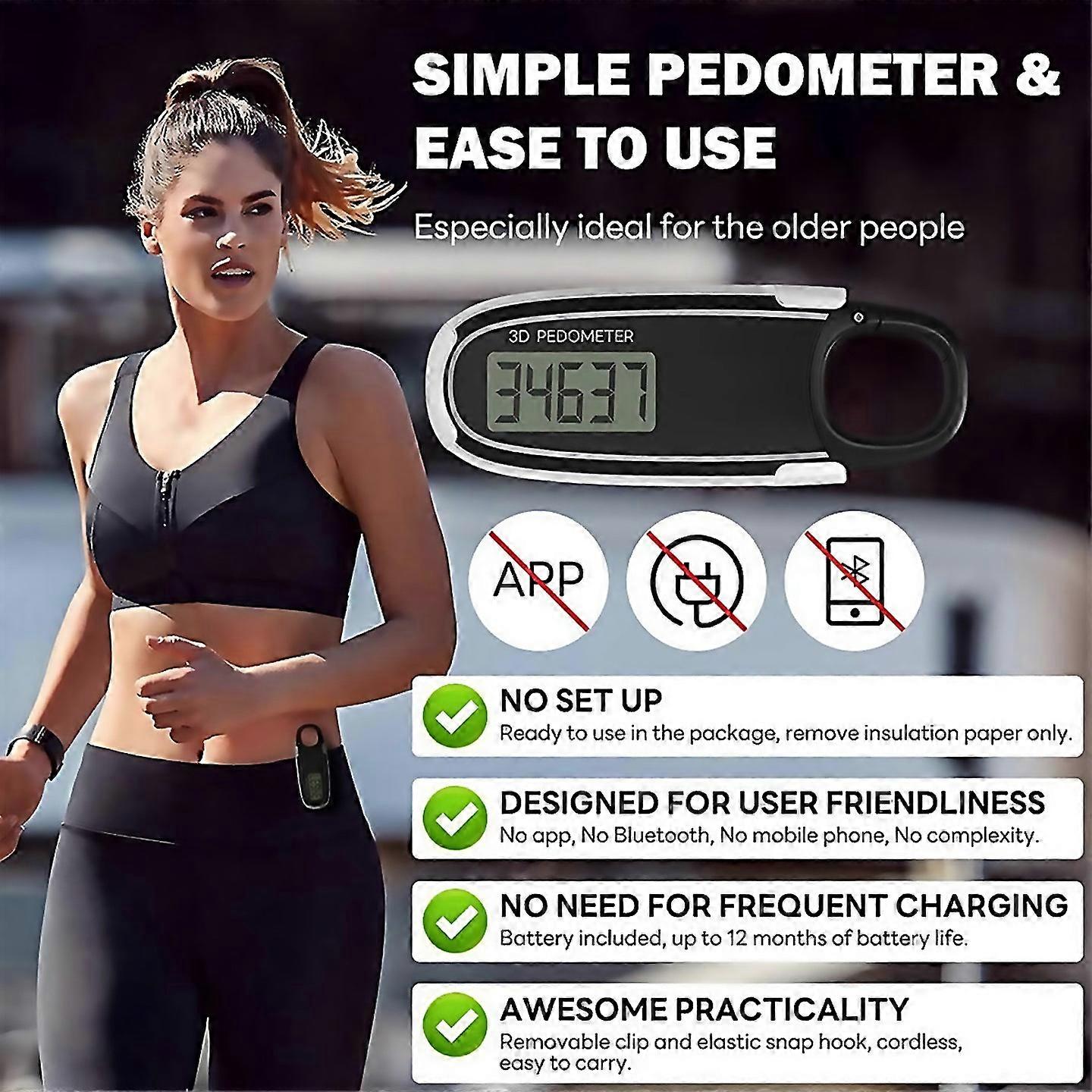 For 3d Pedometer Portable Digital Pedometer Accurate Step Tracker Black