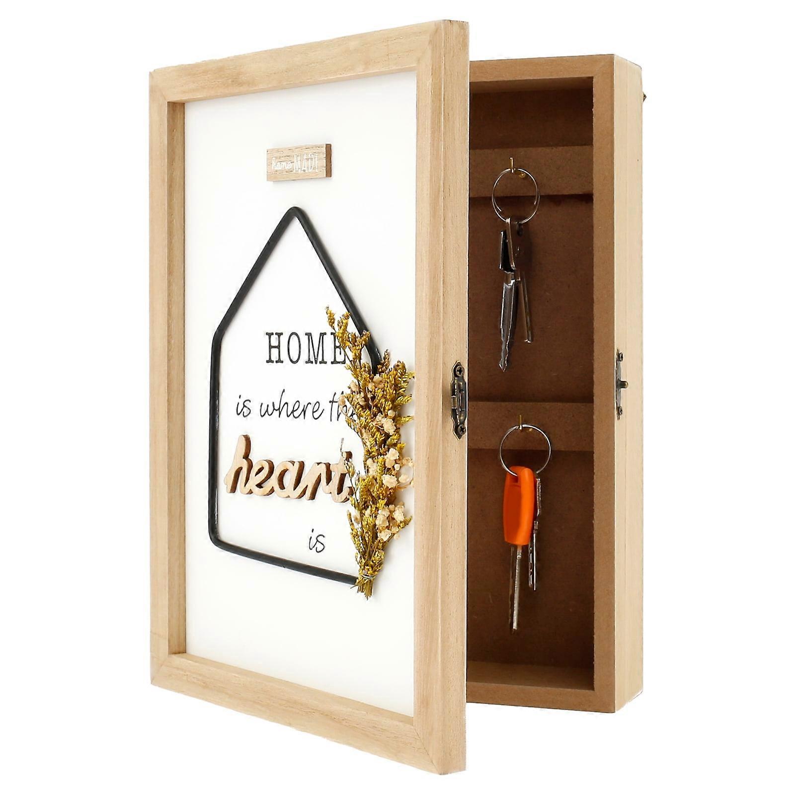 Wood Key Holder Wall Mount with 6 Hooks, Rustic Farmhouse Key Box Cabinet for Entryway, Hallway, Office Decor