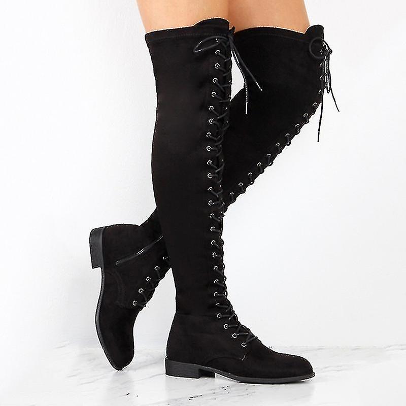 Boots Lace Up Ladies Flat Over The Knee Boots Girls Wearing Thigh