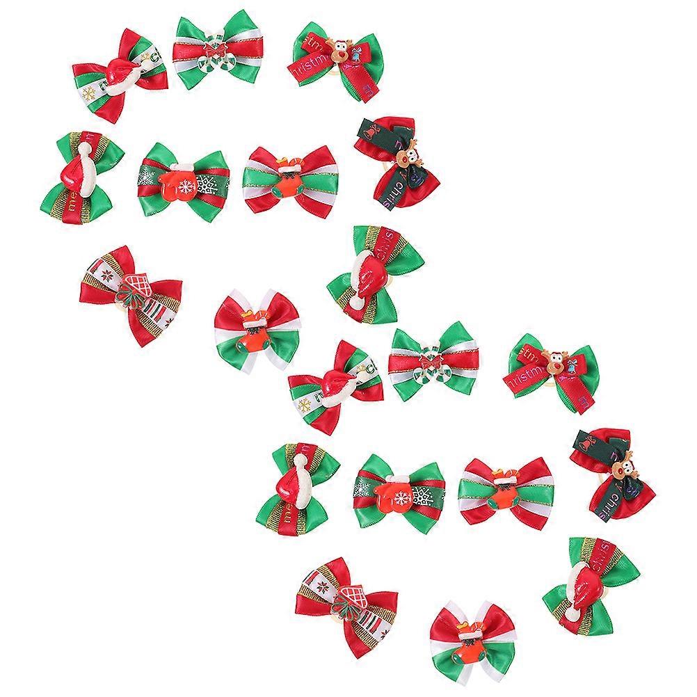 Dog Bows with Rubber Bands Bow Shape Special Occasions Assorted Color Polyester Photo Prop 20Pcs