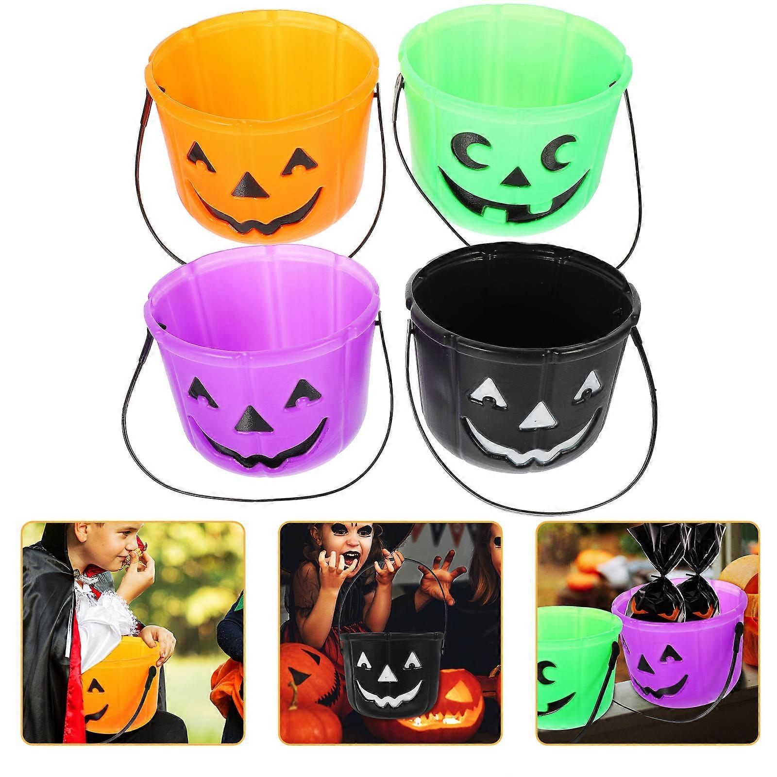 Halloween Party Bucket 8Pcs Pumpkin Shaped Candy Holder For Children Assorted Color Storage Design